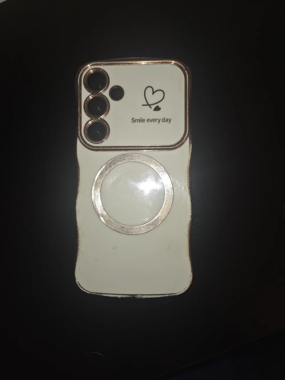 White 'Smile every day' Phone Case with Rose Gold Trim Samsung S25+